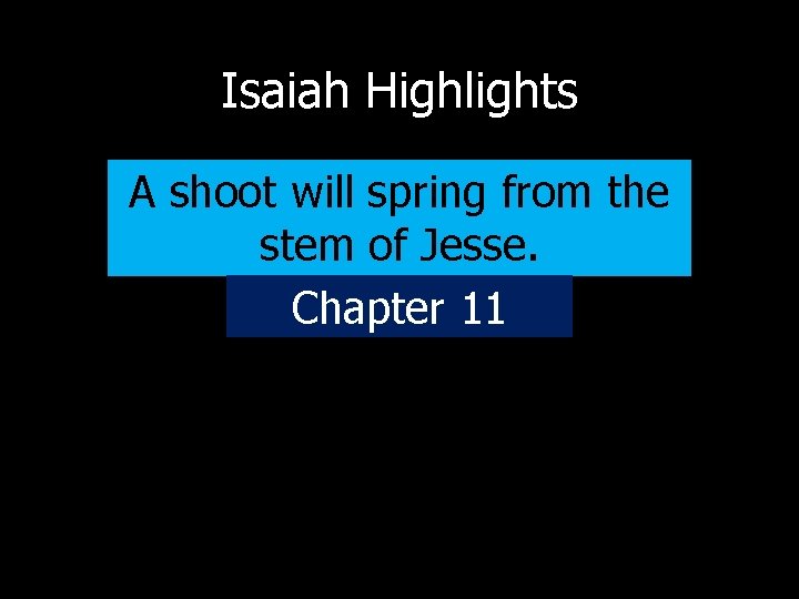 Isaiah Highlights A shoot will spring from the stem of Jesse. Chapter 11 