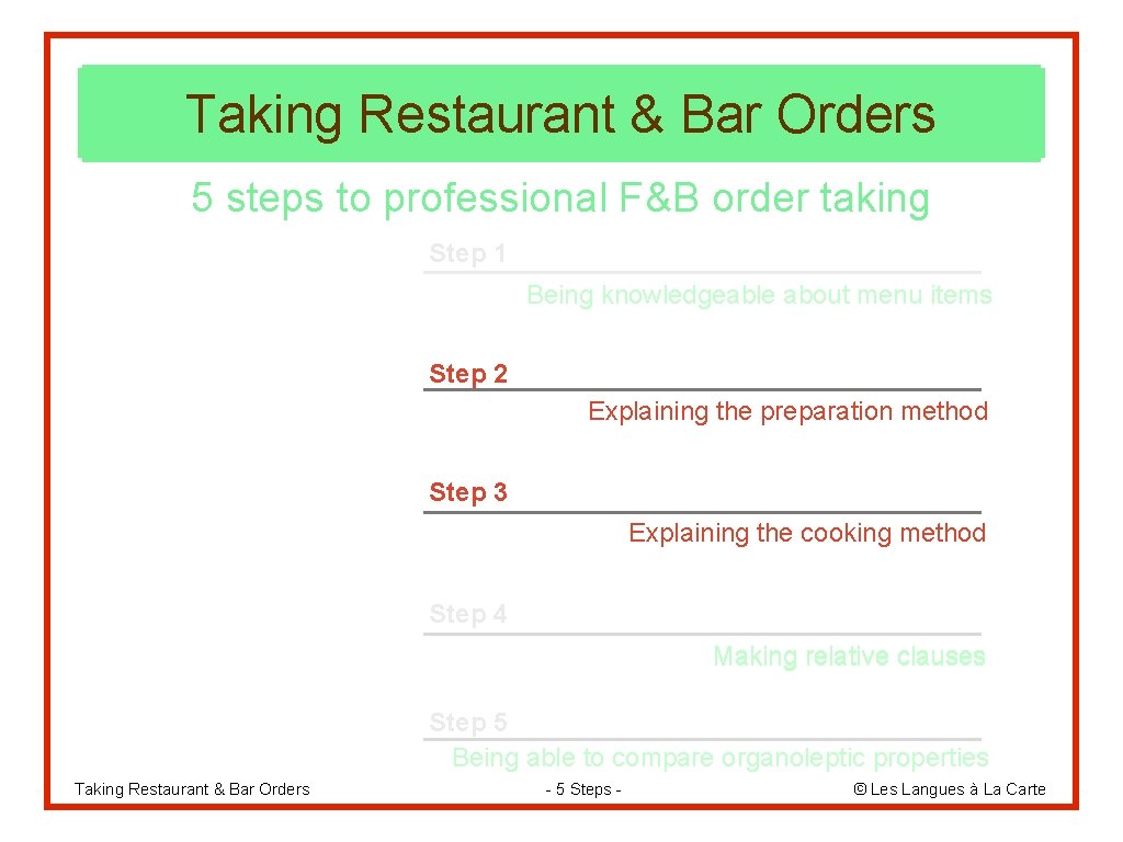 Taking Restaurant & Bar Orders 5 steps to professional F&B order taking Step 1