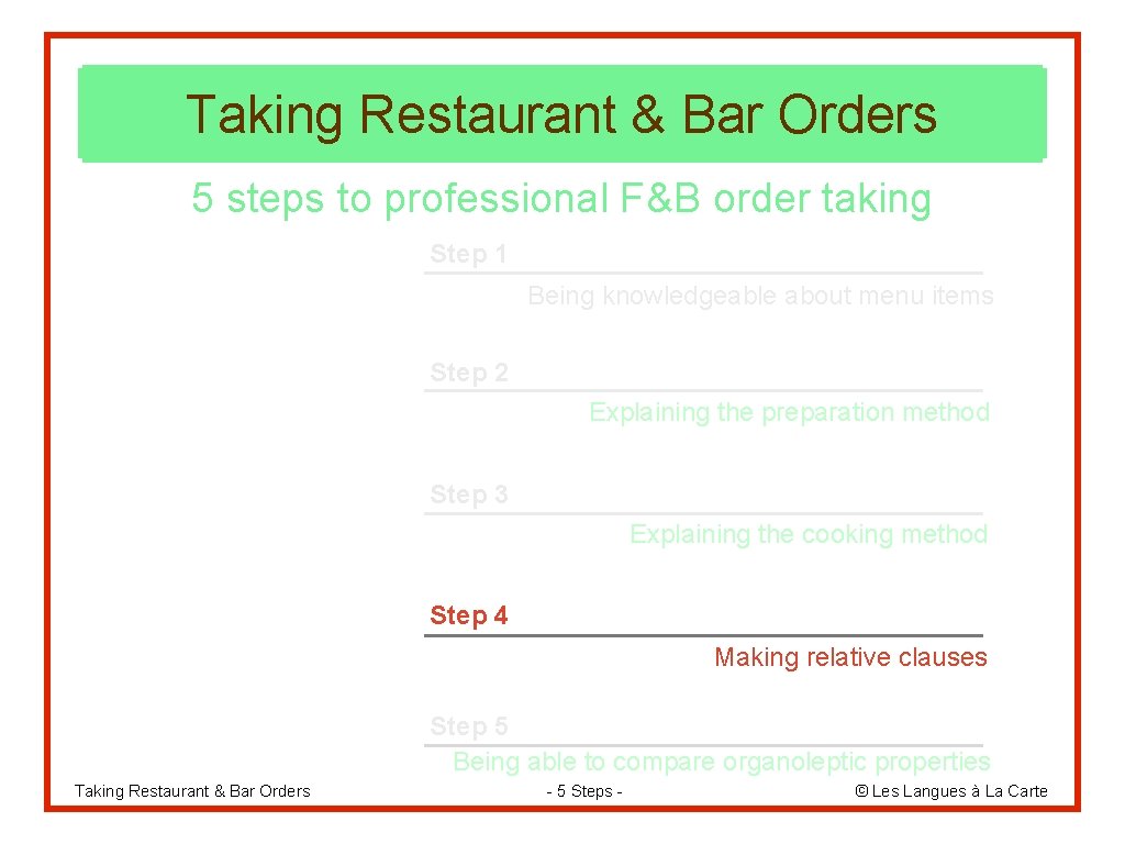 Taking Restaurant & Bar Orders 5 steps to professional F&B order taking Step 1