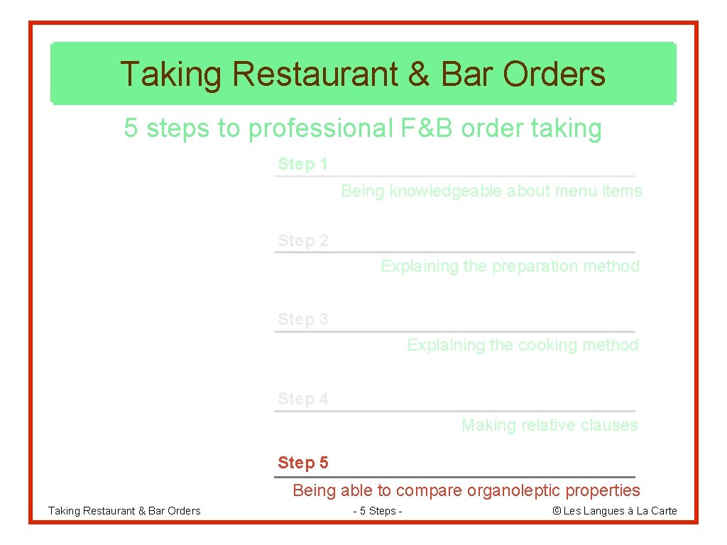 Taking Restaurant & Bar Orders 5 steps to professional F&B order taking Step 1