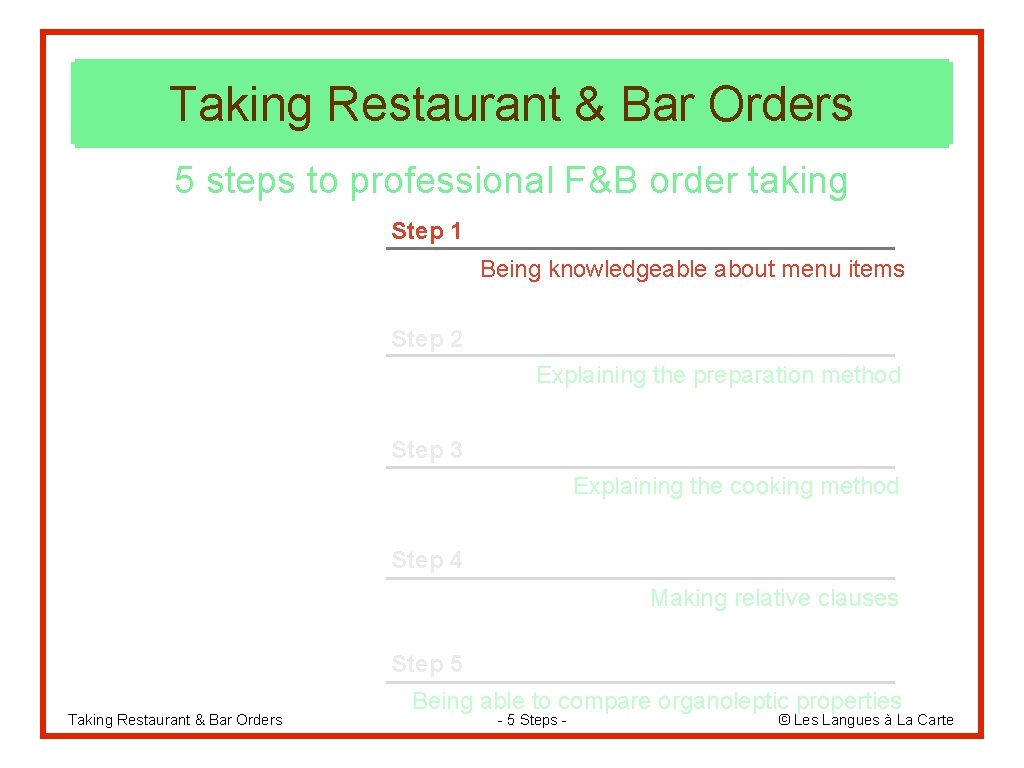 Taking Restaurant & Bar Orders 5 steps to professional F&B order taking Step 1