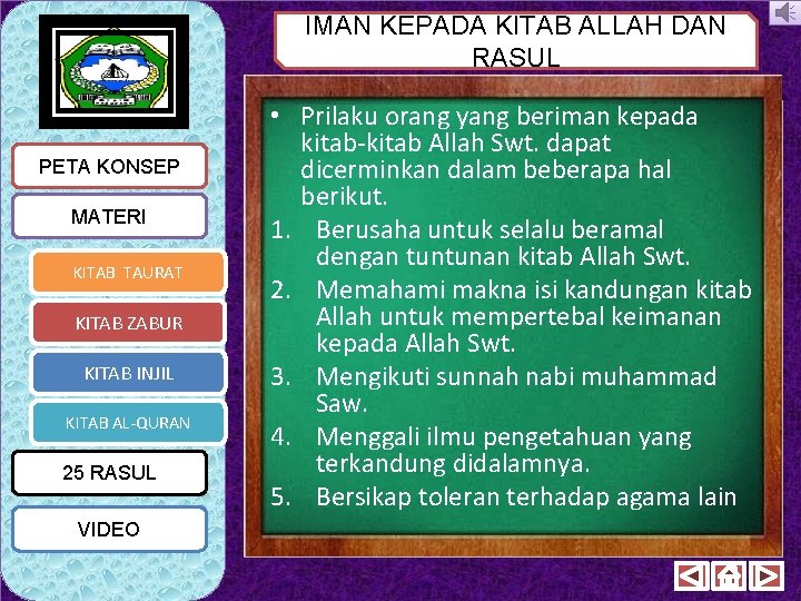 IMAN KEPADA KITAB ALLAH DAN RASUL PETA KONSEP MATERI KITAB TAURAT KITAB ZABUR KITAB