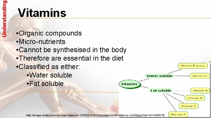 Understanding Vitamins • Organic compounds • Micro-nutrients • Cannot be synthesised in the body