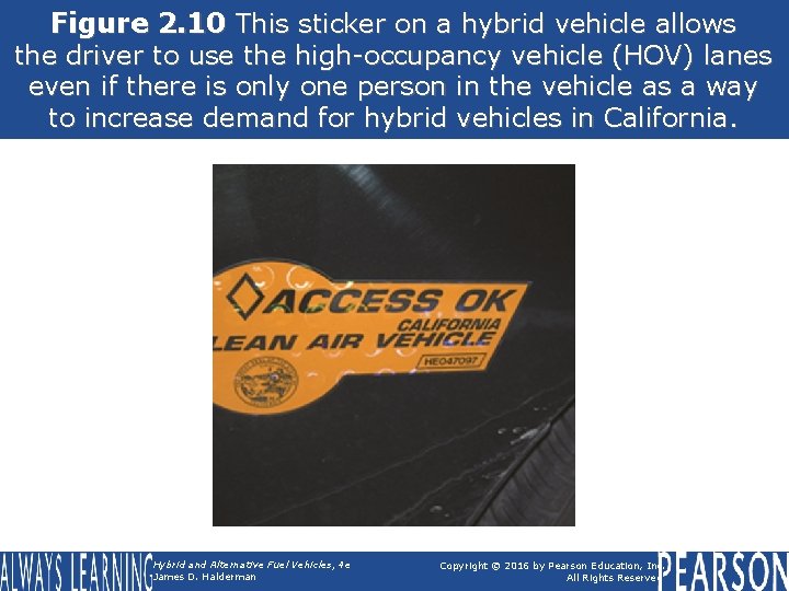 Figure 2. 10 This sticker on a hybrid vehicle allows the driver to use