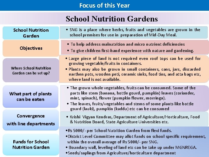 Focus of this Year • . School Nutrition Gardens School Nutrition Garden Objectives Where