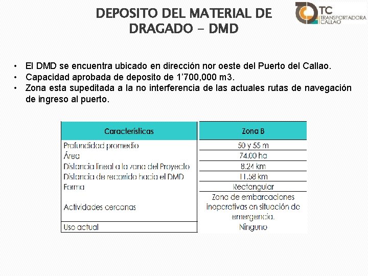 DEPOSITO DEL MATERIAL DE DRAGADO - DMD • El DMD se encuentra ubicado en