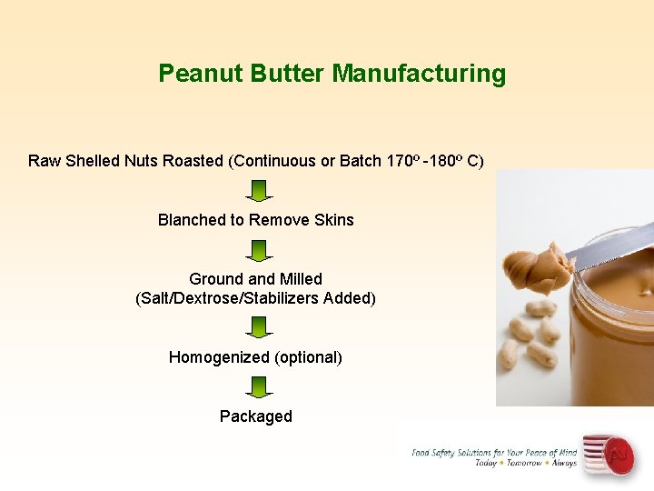 Peanut Butter Manufacturing Raw Shelled Nuts Roasted (Continuous or Batch 170º -180º C) Blanched