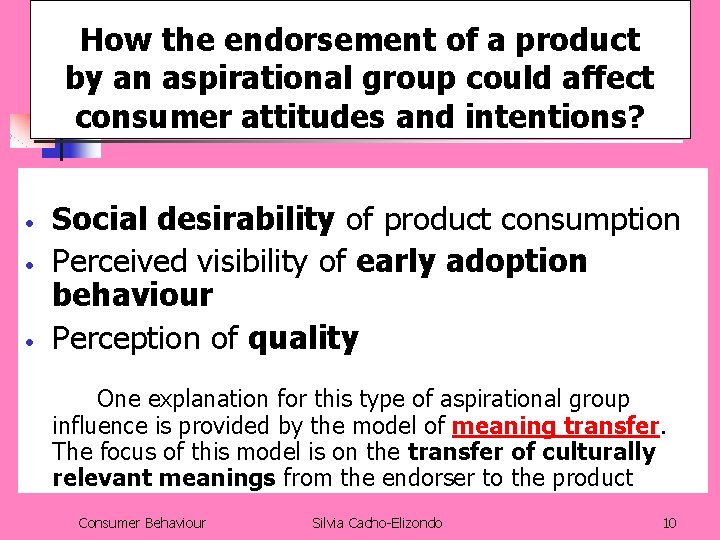 How the endorsement of a product by an aspirational group could affect consumer attitudes