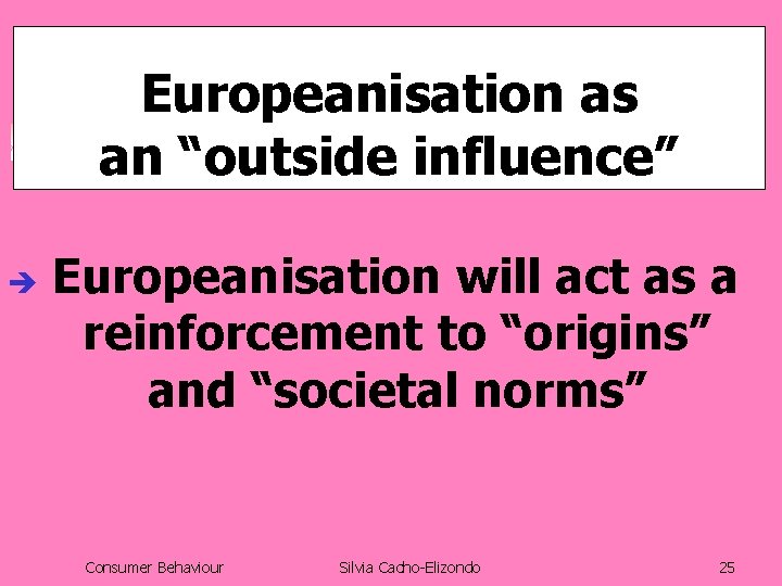 Europeanisation as an “outside influence” Europeanisation will act as a reinforcement to “origins” and