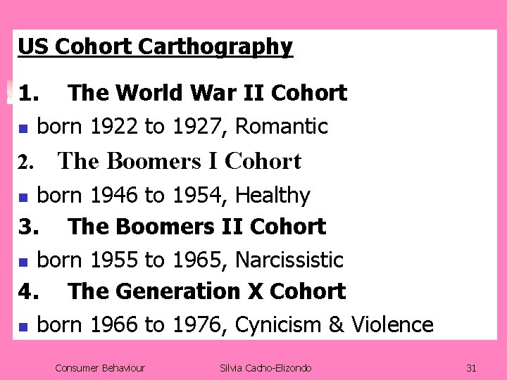 US Cohort Carthography 1. The World War II Cohort n born 1922 to 1927,