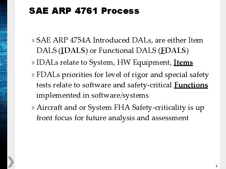 SAE ARP 4761 Process » SAE ARP 4754 A Introduced DALs, are either Item