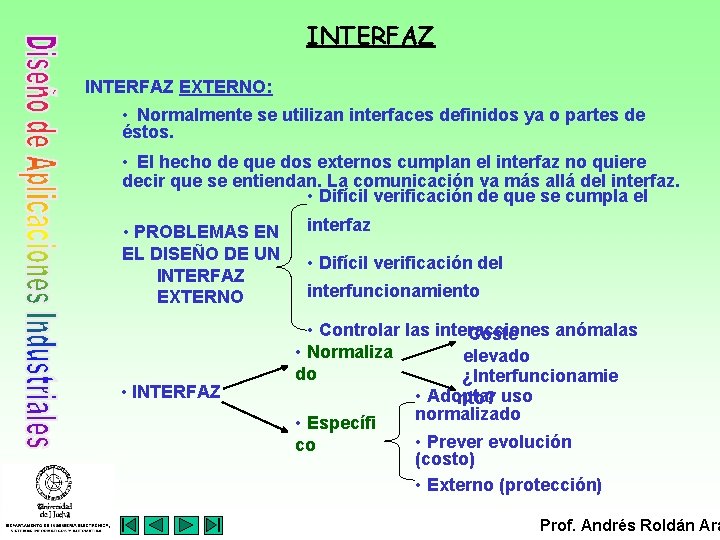 INTERFAZ EXTERNO: • Normalmente se utilizan interfaces definidos ya o partes de éstos. •