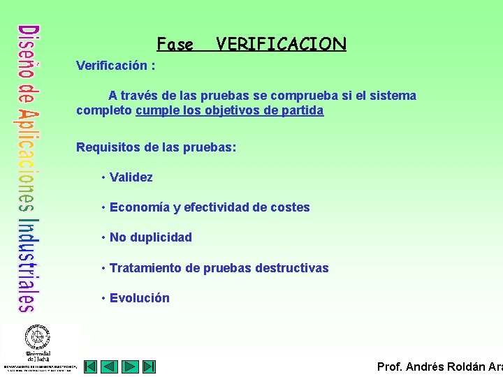Fase VERIFICACION Verificación : A través de las pruebas se comprueba si el sistema