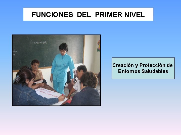 FUNCIONES DEL PRIMER NIVEL Creación y Protección de Entornos Saludables 