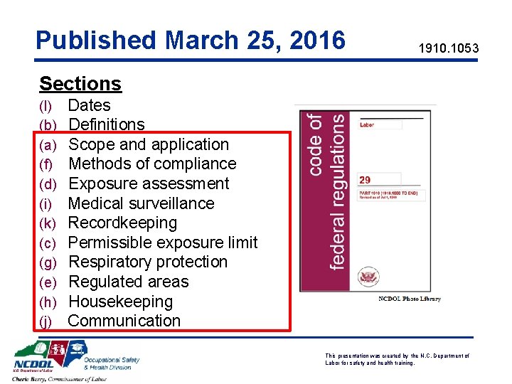 Published March 25, 2016 1910. 1053 Sections (l) Dates (b) Definitions (a) Scope and