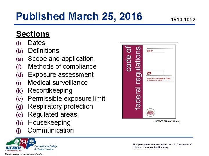 Published March 25, 2016 1910. 1053 Sections (l) Dates (b) Definitions (a) Scope and