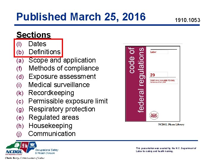 Published March 25, 2016 1910. 1053 Sections (l) Dates (b) Definitions (a) Scope and