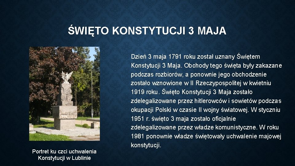 ŚWIĘTO KONSTYTUCJI 3 MAJA Portret ku czci uchwalenia Konstytucji w Lublinie Dzień 3 maja