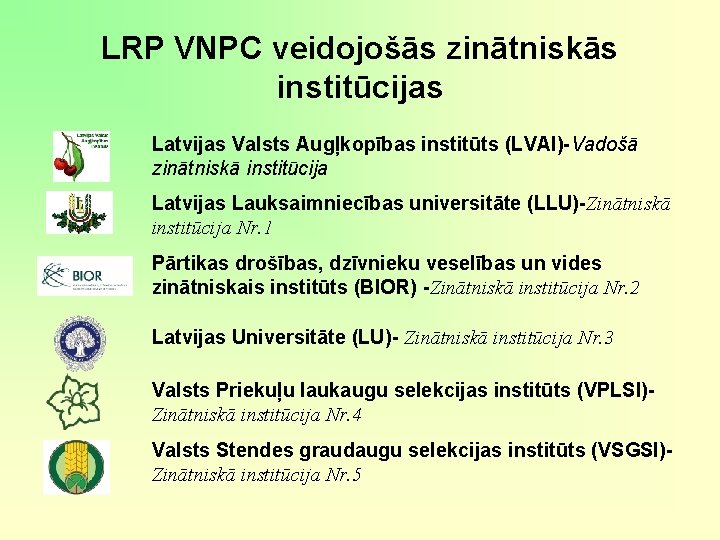 LRP VNPC veidojošās zinātniskās institūcijas Latvijas Valsts Augļkopības institūts (LVAI)-Vadošā zinātniskā institūcija Latvijas Lauksaimniecības LRP VNPC veidojošās zinātniskās institūcijas Latvijas Valsts Augļkopības institūts (LVAI)-Vadošā zinātniskā institūcija Latvijas Lauksaimniecības