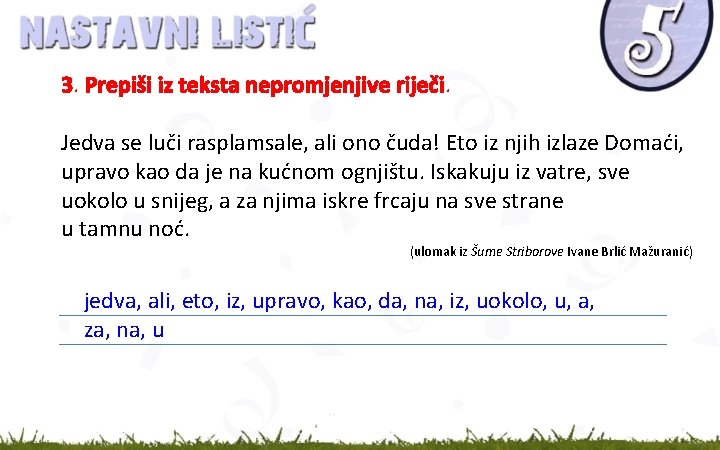 3. Prepiši iz teksta nepromjenjive riječi. Jedva se luči rasplamsale, ali ono čuda! Eto