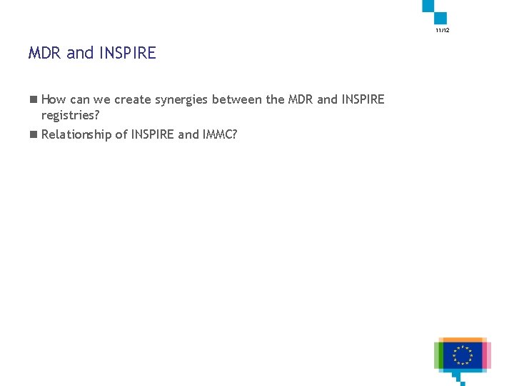 11/12 MDR and INSPIRE n How can we create synergies between the MDR and