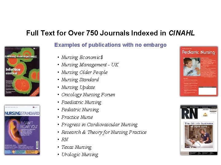 Full Text for Over 750 Journals Indexed in CINAHL Examples of publications with no