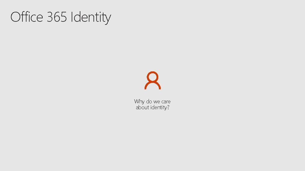 Office 365 Identity Why do we care about identity? 