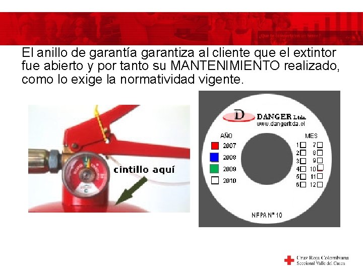 El anillo de garantía garantiza al cliente que el extintor fue abierto y por