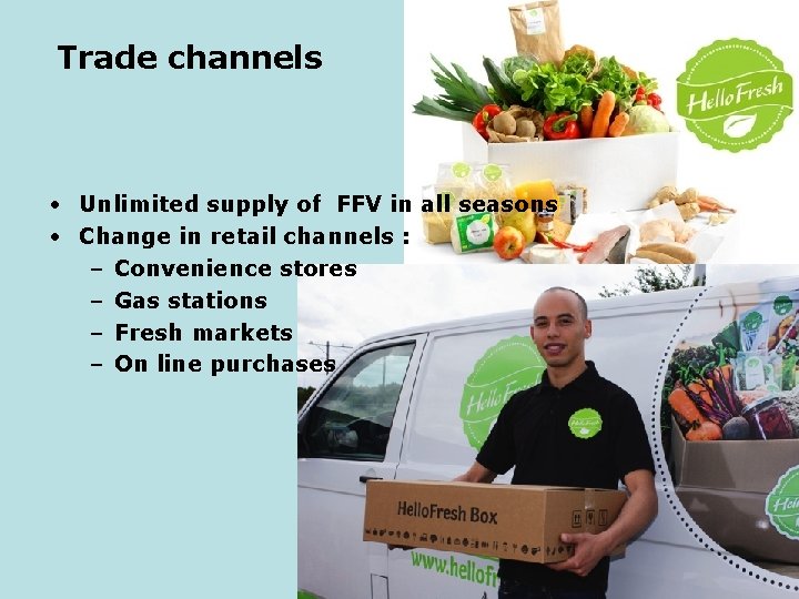 Trade channels • Unlimited supply of FFV in all seasons • Change in retail