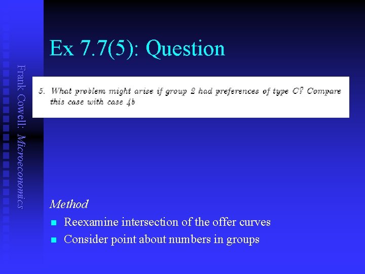 Ex 7. 7(5): Question Frank Cowell: Microeconomics Method n Reexamine intersection of the offer