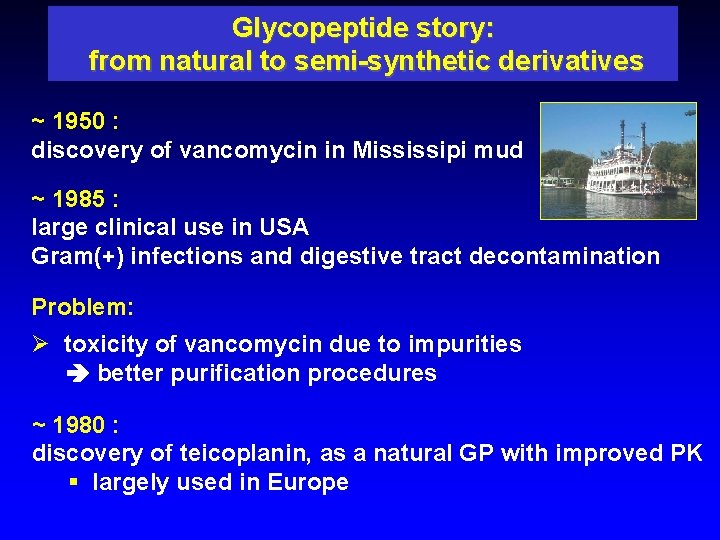 Glycopeptide story: from natural to semi-synthetic derivatives ~ 1950 : discovery of vancomycin in