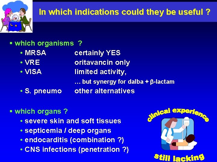 In which indications could they be useful ? § which organisms ? • MRSA