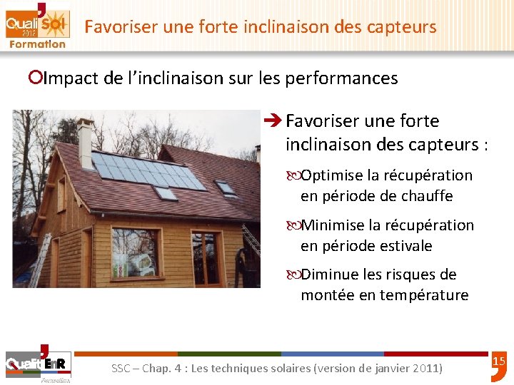 Favoriser une forte inclinaison des capteurs ¡Impact de l’inclinaison sur les performances è Favoriser