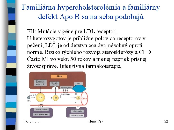 Familiárna hypercholsterolémia a familiárny defekt Apo B sa na seba podobajú FH: Mutácia v