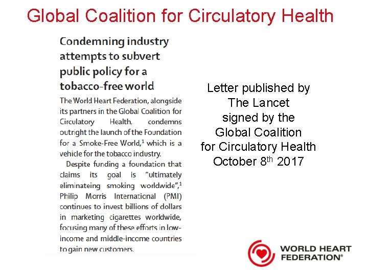 Global Coalition for Circulatory Health Letter published by The Lancet signed by the Global