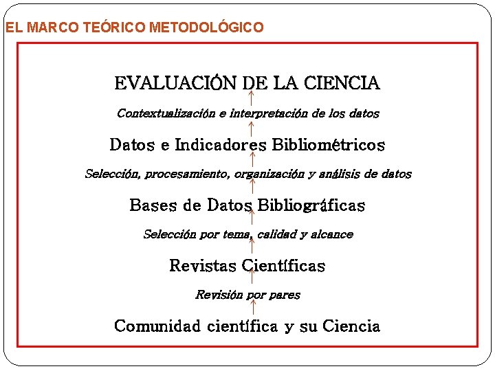 EL MARCO TEÓRICO METODOLÓGICO EVALUACIÓN DE LA CIENCIA Contextualización e interpretación de los datos