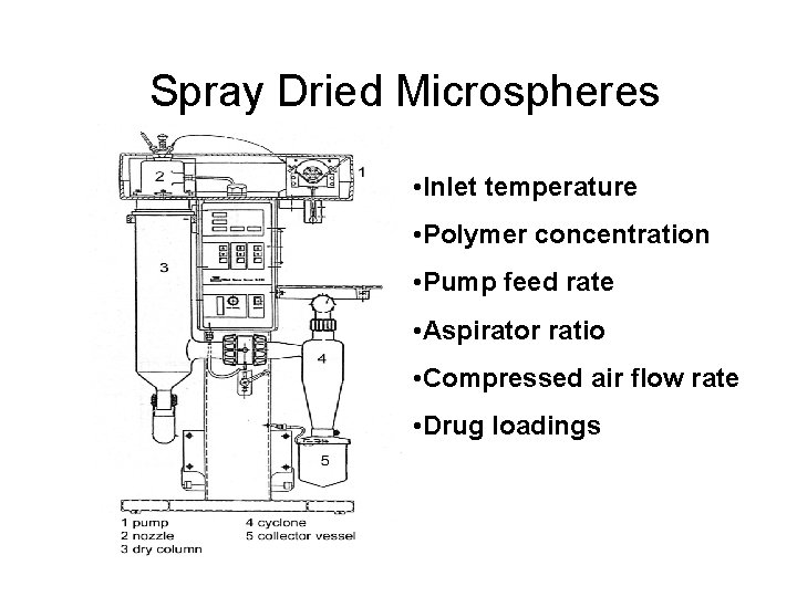 Spray Dried Microspheres • Inlet temperature • Polymer concentration • Pump feed rate •