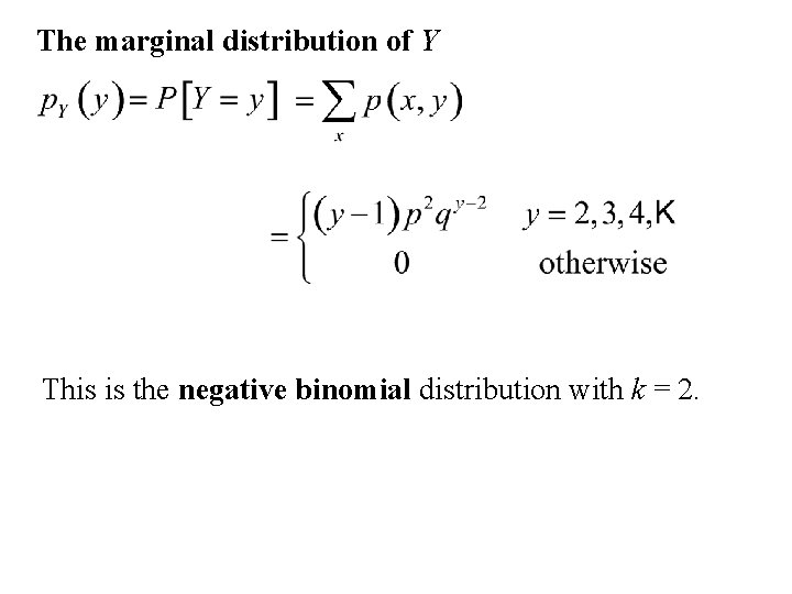 The marginal distribution of Y This is the negative binomial distribution with k =