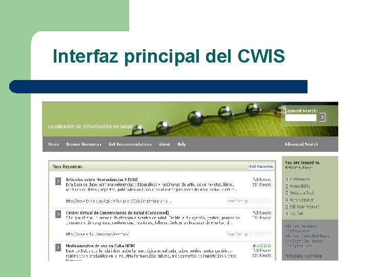 Interfaz principal del CWIS 