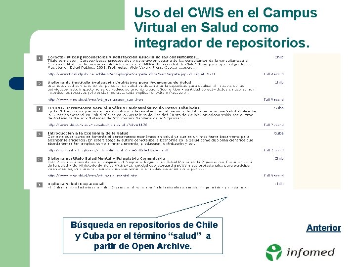 Uso del CWIS en el Campus Virtual en Salud como integrador de repositorios. Búsqueda