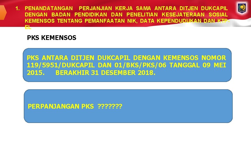 1. PENANDATANGAN PERJANJIAN KERJA SAMA ANTARA DITJEN DUKCAPIL DENGAN BADAN PENDIDIKAN DAN PENELITIAN KESEJATERAAN