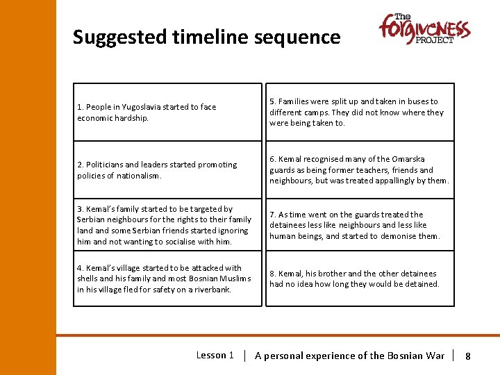 Suggested timeline sequence 1. People in Yugoslavia started to face economic hardship. 5. Families