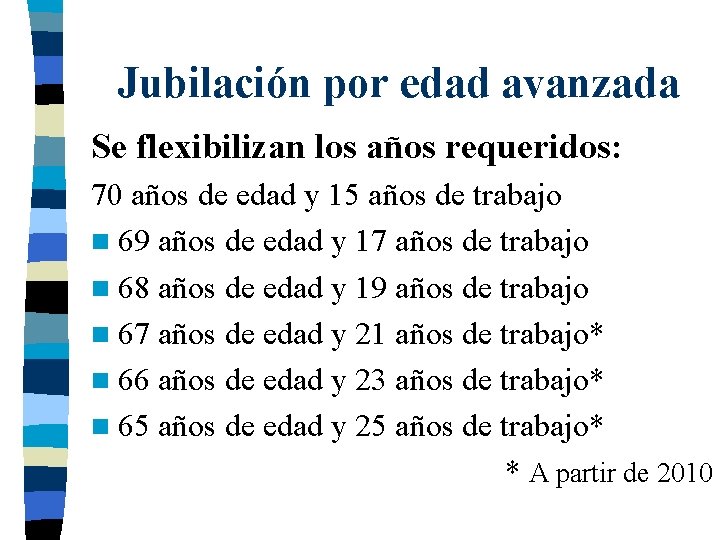 Jubilación por edad avanzada Se flexibilizan los años requeridos: 70 años de edad y