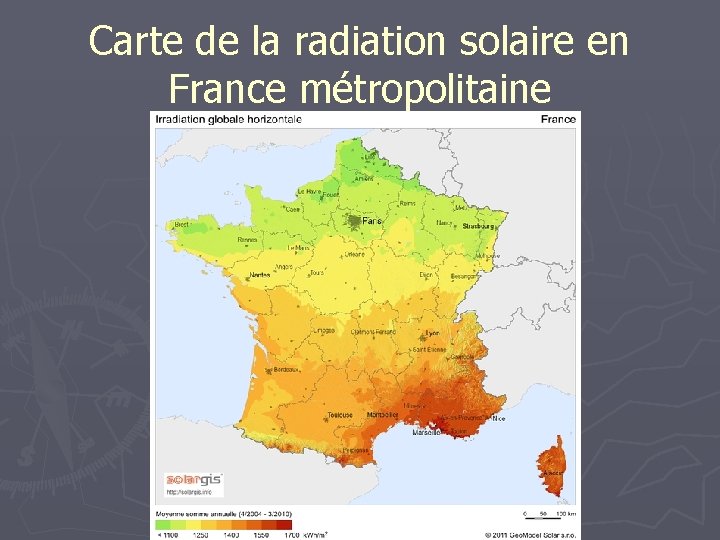 Carte de la radiation solaire en France métropolitaine 