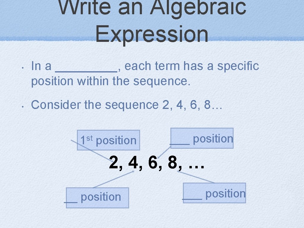 Write an Algebraic Expression • • In a _____, each term has a specific