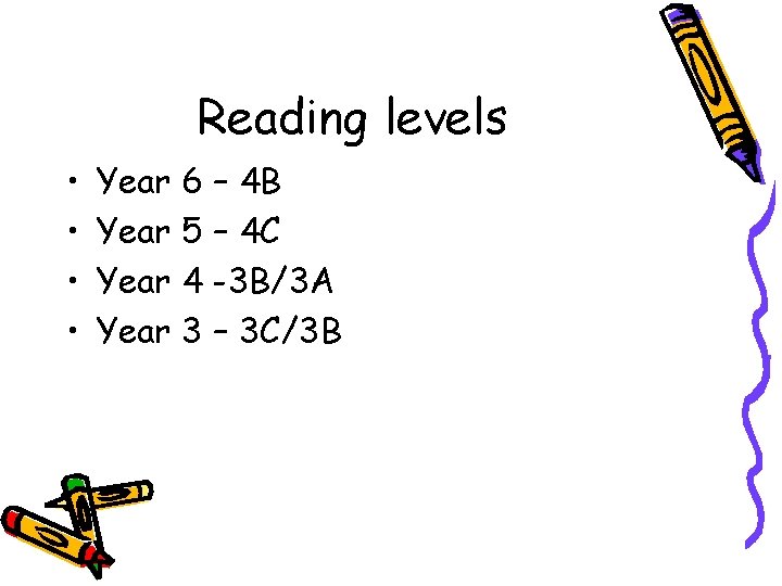 Reading levels • • Year 6 – 4 B Year 5 – 4 C