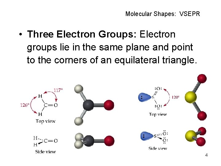 Molecular Shapes: VSEPR • Three Electron Groups: Electron groups lie in the same plane