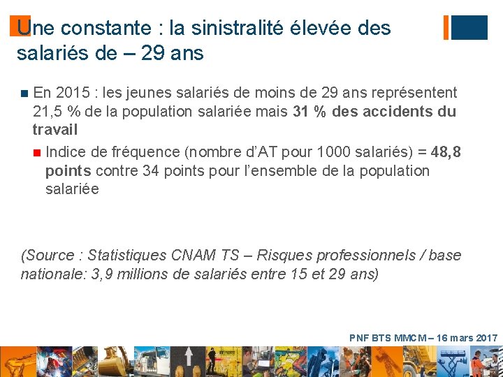 Une constante : la sinistralité élevée des salariés de – 29 ans En 2015