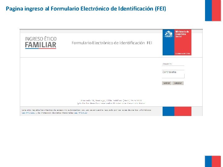 Pagina ingreso al Formulario Electrónico de Identificación (FEI) 