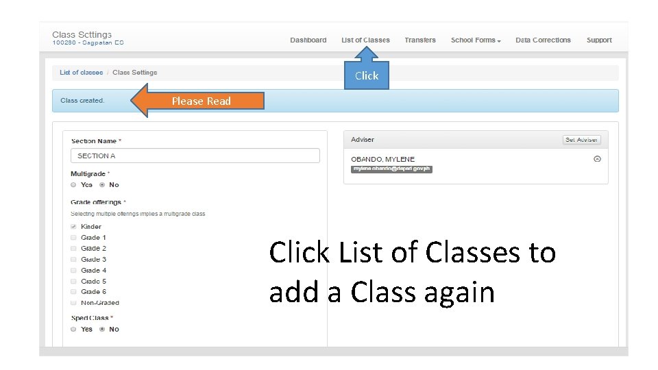 Click Please Read Click List of Classes to add a Class again 